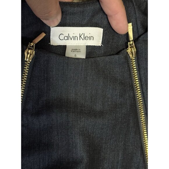 CALVIN KLEIN High Neck Sheath Dress Blue Double Exposed Zip Career Office Sz 6 - Picture 4 of 8